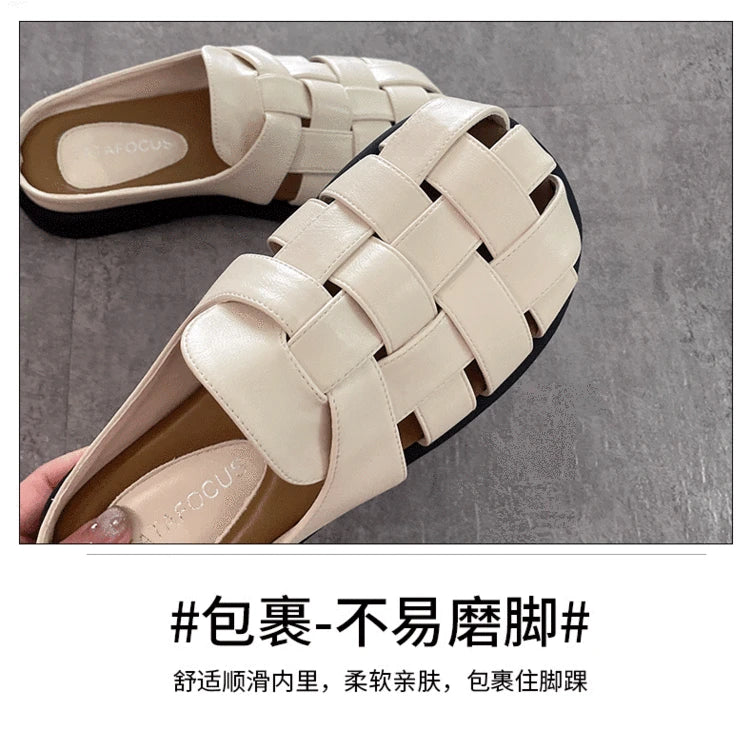 Luxucy Weave Hollowed Out Breathable Non Slip Sandals Summer New Slides Flats Travel Holiday Beach Shoes Walking Casual Mules