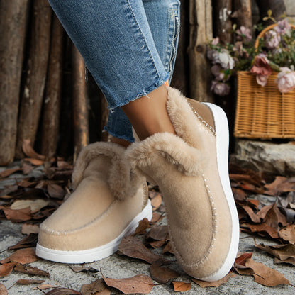 2024 New Ladies Slip on Comfortable Ankle Boots Women Winter Warm Plush Fur Snow Boots Suede Shoes Female Footwear Femininas