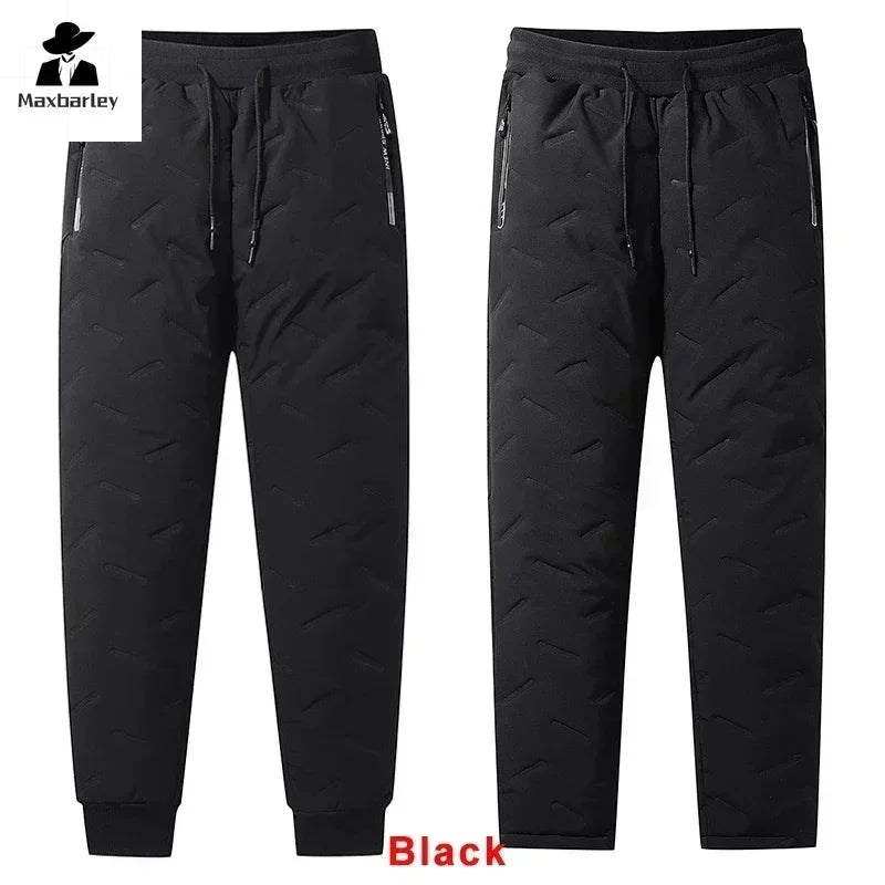 Winterhose aus Baumwolle mit Daunenfüllung für Herren, lässig, wasserdicht, mit Reißverschlusstasche, dicke Wolle, warme Hose, Jogger, Outdoor, kältebeständige Skihose, 7XL