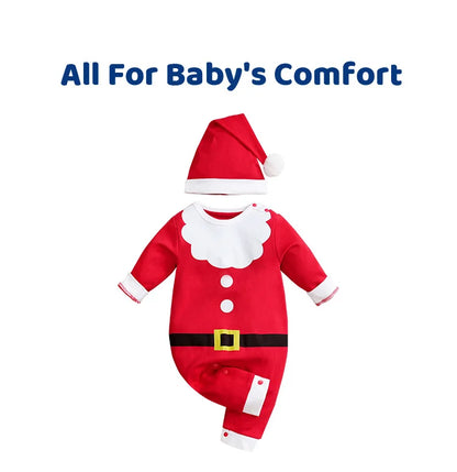 Newborn Boys And Girls Casual Comfortable Contrasting Cute Cartoon Santa Claus Spring And Autumn Long Sleeved Baby Jumpsuit