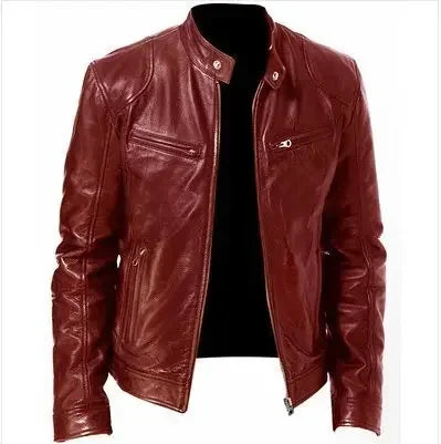 Herren PU Lederjacke Stehkragen Reißverschluss Mantel Jacken Herbst Casual Motorrad PU Jacke Biker Slim Ledermäntel