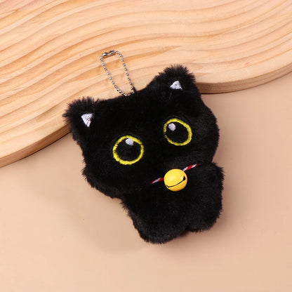 1PC Cute Bell Black Cat Plush Toy Keychain Cartoon Kitten Soft Doll Pendant Car Key Ring Backpack Charm Decoration Gift