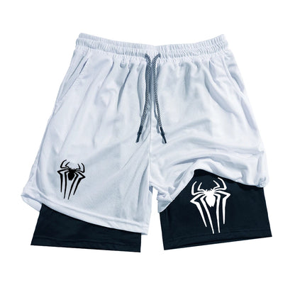 Y2K Performance Shorts Men Spider Printed GYM Casual Sports Compression Shorts Workout Running Mesh 2 In 1 Sport Short Pants