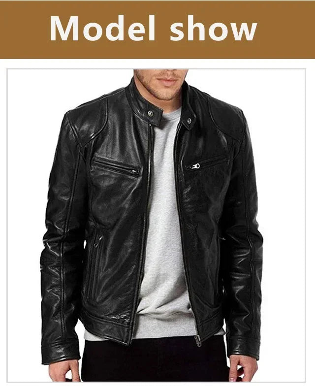 Herren PU Lederjacke Stehkragen Reißverschluss Mantel Jacken Herbst Casual Motorrad PU Jacke Biker Slim Ledermäntel