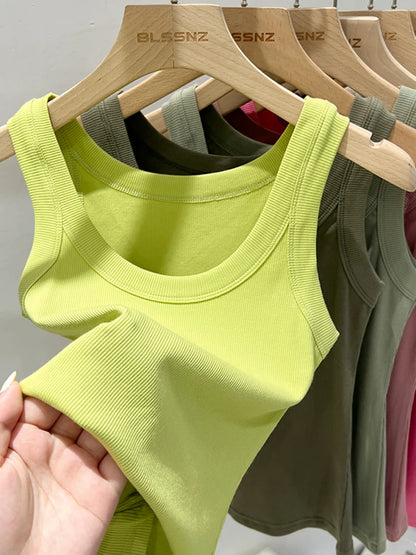 zjaiss Women Solid Round Neck Ribbed Tank Top Camisole Women 2025 Summer Basic Elastic Tank Top O Neck Solid Tank Top