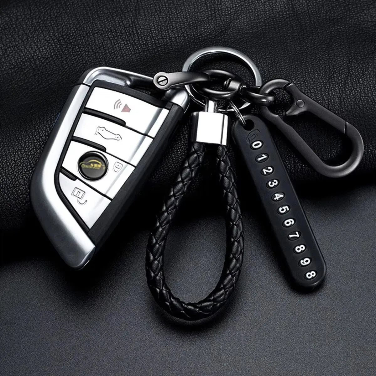 Trendy DIY Mobile Phone Number Plate Pendant Keychain for Men Punk Simple Woven Leather Rope Anti-lost Car Key Chain Accessories