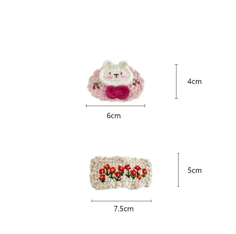 Lovely Sweet Hair Clips Wool Knitted Flower Barrettes Hairpins for Kids Girls Candy Crochet Cartoon Headwear Hair Accessories