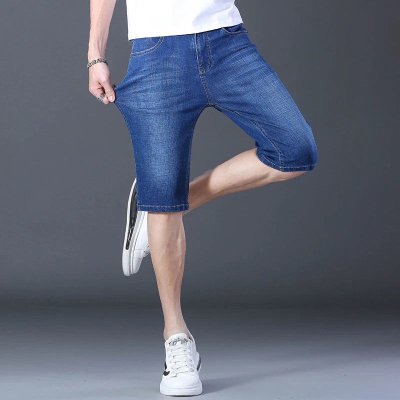 2024 Summer Men'S Thin Slim-Fit Denim Shorts Business Casual Fashion All-Match Stretch Loose Cropped Trousers Male Brand Jeans