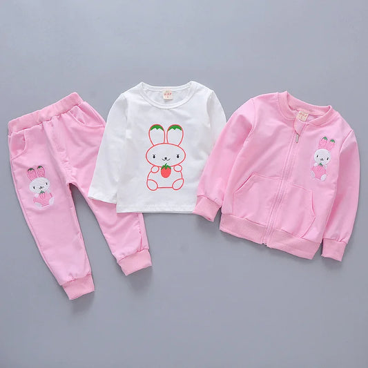 Baby's Three Piece Set Spring Autumn Thin Sets Girls Cute Cartoon Clothes Leisure Sports Suit Korean Version Trendy Clothing