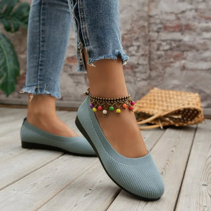 Spring and Autumn 2023 New Outwear Solid Color Oversized Shallow Cut Shoes Women's Knitted Comfort Flat Shoes Women