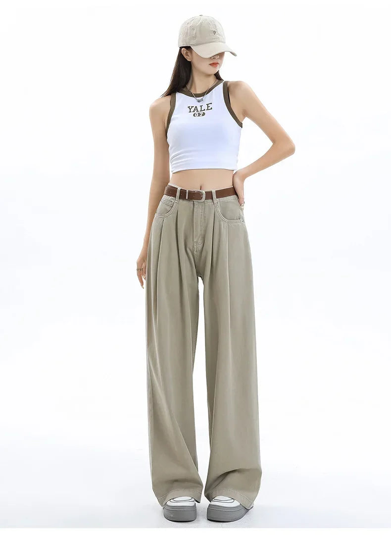 High-waisted To Cover The Crotch and Belly, Slim and Drapey, Loose and Versatile Trousers Retro Wide-leg Jeans for Women