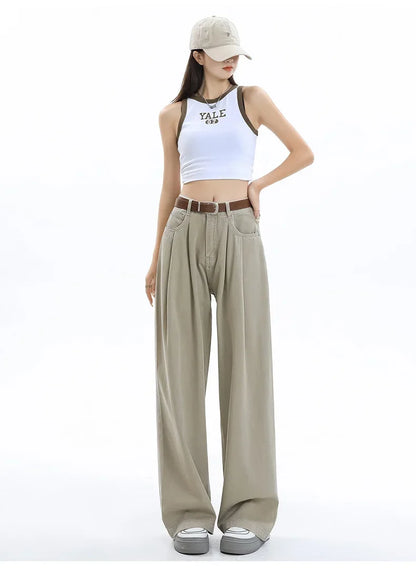 High-waisted To Cover The Crotch and Belly, Slim and Drapey, Loose and Versatile Trousers Retro Wide-leg Jeans for Women