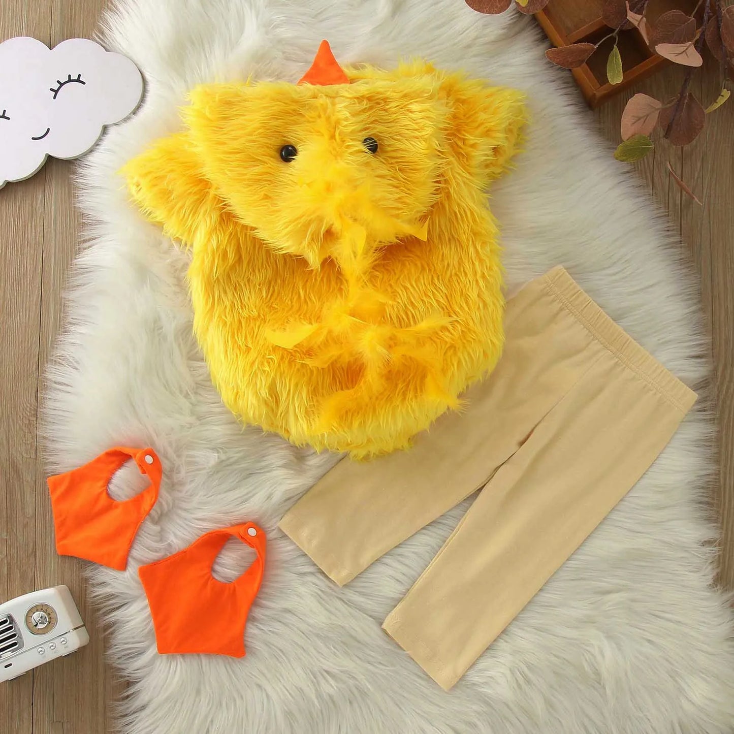 Infant Girl Outfits Infant Boys Girls Cosplay Chicken Animal Costume Winter Fleece Hooded Romper Girls Mom Matching Pajamas