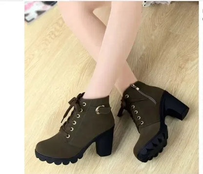 Winter 2023 New High Heeled Women Boots Cross Straps Short Boots Comfortable Waterproof Boots Warm Plus Size 42 Botas Femininas