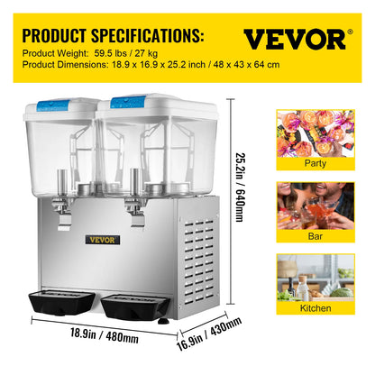 VEVOR 18L 36L 54L Cold Beverage Dispenser Electric Drink Granite Machine Food-Grade Material for Juice Coffee Red Tea Commercial