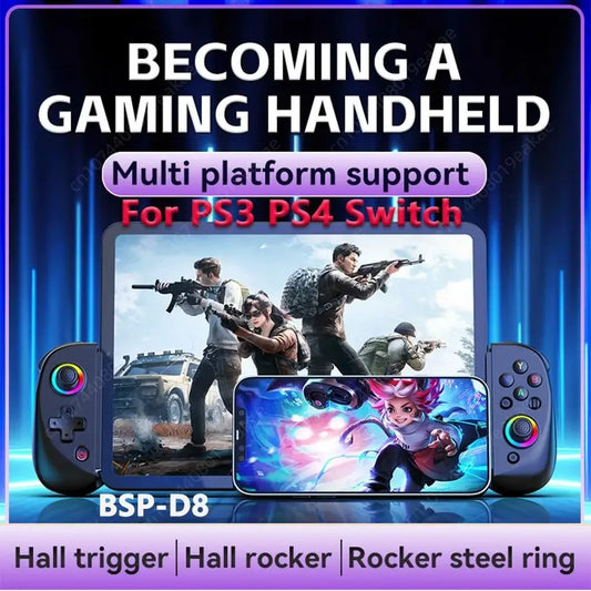 Hot Sale BSP D8 RGB Tablet Controller Wireless Handle For Switch Game Bluetooth Stretching Joystick For P3 P4 Android IOS Gamepa