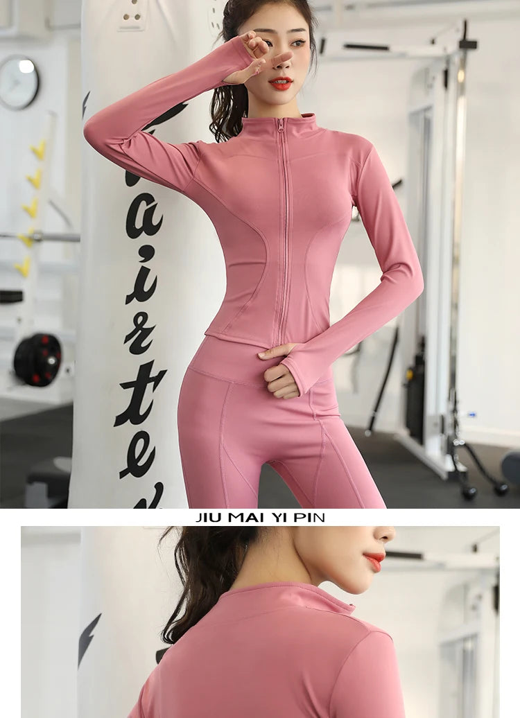 Slim Tracksuit Workout Top Female Training Jackets Zipper Long Sleeve Yoga Running Sports Coat