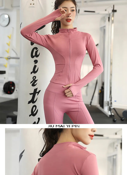 Slim Tracksuit Workout Top Female Training Jackets Zipper Long Sleeve Yoga Running Sports Coat