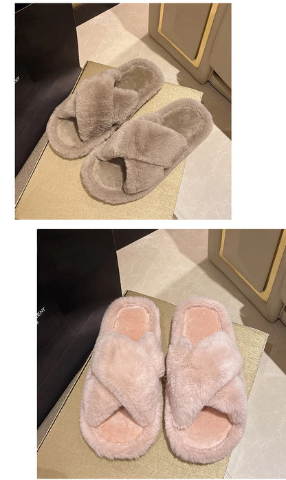 Casual Fluffy Slippers Women House Flats Plush Designer Platform Winter Shoes Girls Elegant Warm Home Fashion Popular Footwear