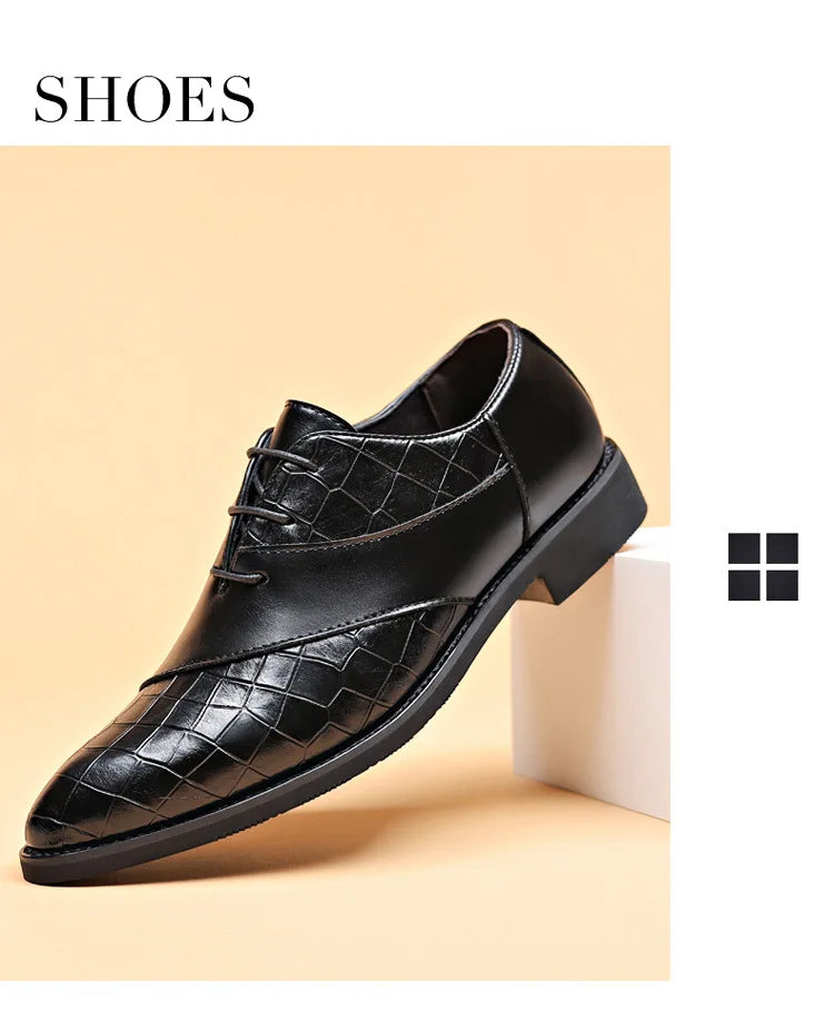 Luxury  Leather Shoes for Men Brand Derby Shoes for Men Pointed Toe Lace-up Men's Formal Shoes Handmade Business Footwear 2024