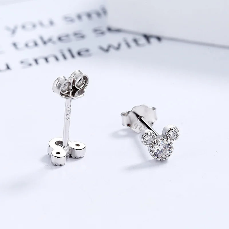 Uniorsj 100% 925 Sterling Silver Jewelry Shiny Zircon Lovely Cute Cartoon Mickey Stud Earrings for Women