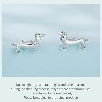 WOSTU Real 925 Sterling Silver Cute Dachshund Dog Adjustable Rings for Women Original Open Animal Ring Fine Family Jewelry Gift