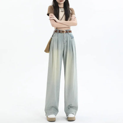 High-waisted To Cover The Crotch and Belly, Slim and Drapey, Loose and Versatile Trousers Retro Wide-leg Jeans for Women