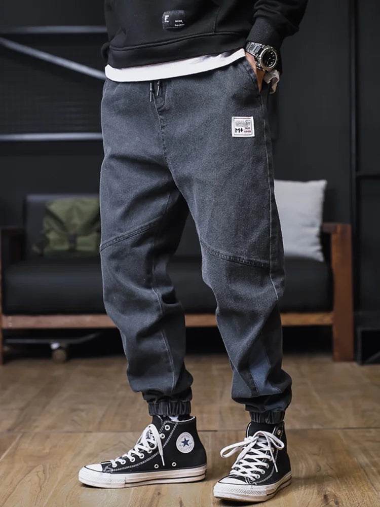 Plus Size Jeans Men Loose Joggers Streetwear Harem Jeans Cargo Pants Ankle-Length Denim Trousers