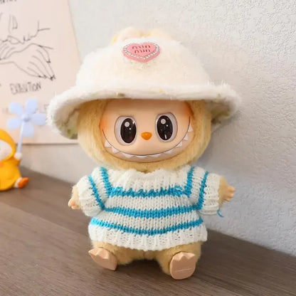 (Cloth Only)For 17CM labubu V1 V2 winter clothes decoration outfit baby clothes sweater hat for labubu clothes