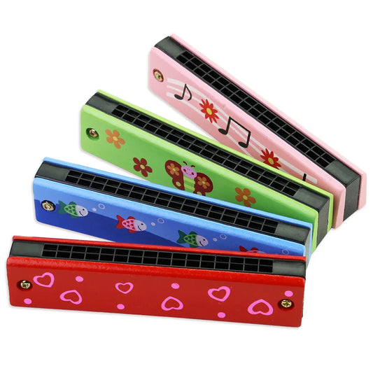 16 Holes Cute Harmonica Musical Instrument Montessori Educational Toys Cartoon Pattern Kids Wind Instrument Gift for Boy Girl