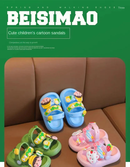 Cute Cartoon Baby Slippers for Girls, 2024 New Summer Anti-Slip Toddler Beach Shoes