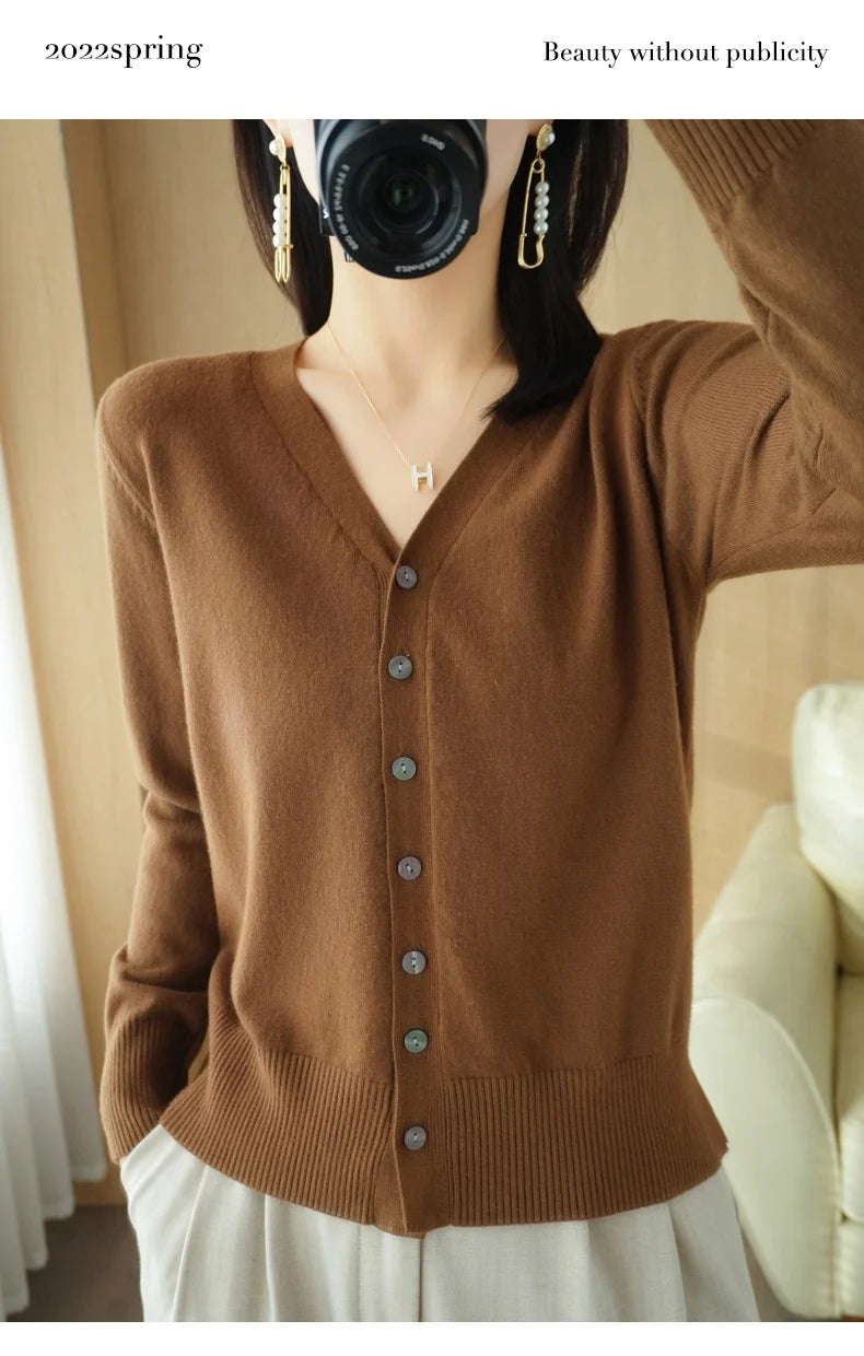 Early Autumn New Andy Cashmere Knit Cardigan V-Neck Solid Color Fashion High-Grade Comfortable Loose Casual Knitwear -GH021