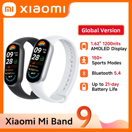 Globale Version Xiaomi Smart Band 9 1,62-Zoll-AMOLED-Display 21 Tage Akku Herzfrequenz Blutsauerstoffüberwachung Sportuhr Wasserdicht