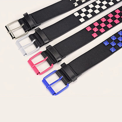 New Personalised Rivets Checkerboard PU Leather Belt 107CM Men And Women Universal Fashion Hip-hop Punk Belt Ins Style