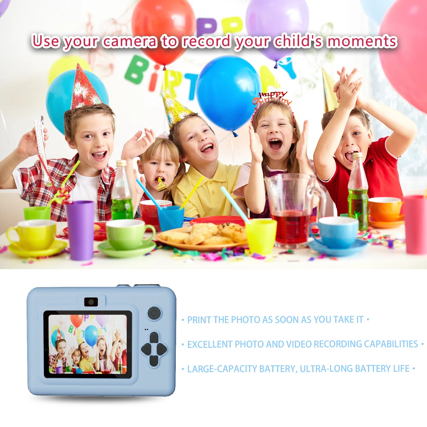 Instant Print Camera For Photography Mini Printer Portable Thermal Digital Children Photo Kids Camera 2.8inch HD Video Toy Gifts