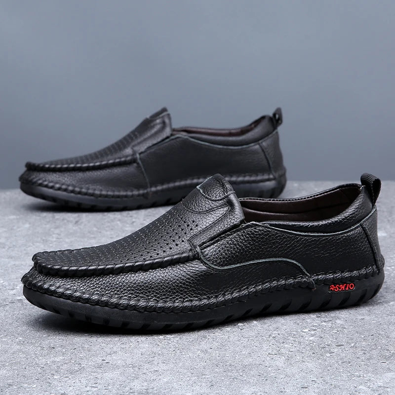 Breathable Genuine Leather Men Shoes Summer Slip On Loafers Men Casual Leather Shoes Blue Flats Hot Sale Driving Shoes Moccasins