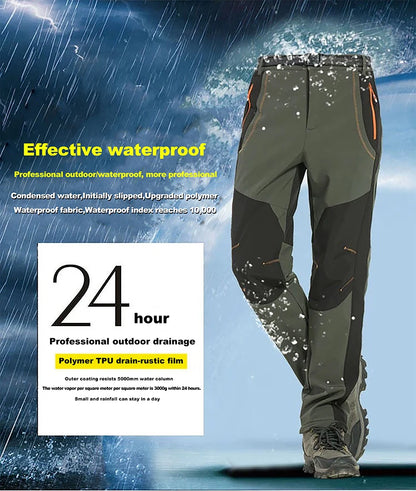 JNLN Men Women Fleece Winter Pants Ski Trekking Hiking Camping Waterproof Pants Outdoor Soft Shell Thick Thermal Cargo Trousers