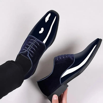 Black PU Patent Leather Shoes for Men Casual Business Shoes Lace Up Formal Office Work Shoes for Male Party Wedding Oxfords