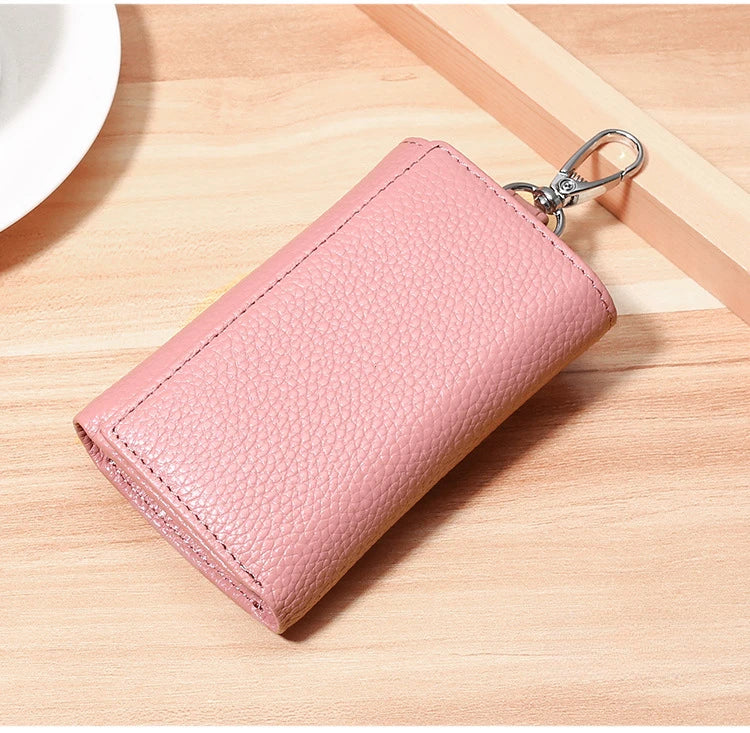 New Key Holder Wallet Genuine Leather Unisex Solid Key Wallet Organizer Bag Car Housekeeper Wallet Card Holder Keychain Leather