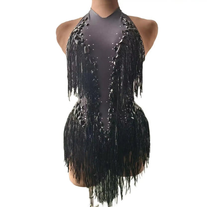 Sparkly White Pearls Fringes Leotard Sexy Tassel Bodysuit Jazz Dance Costume One-piece Stage Wear Dancer Performance Show Shuye