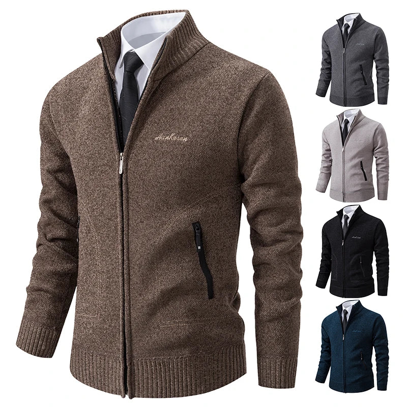 2023 Knitwear Spring and Autumn Men's Stand-up Collar Thick Warm Cardigan Sweater Winter Loose Casual Coat