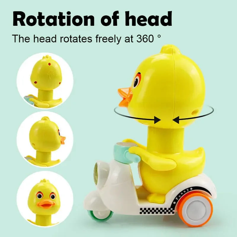 Cute Little Yellow Duck Car Inertia Squeeze Drive Funny Cars Baby Clockwork Boy Girl Toys Children's Toy 360 Degree Rotating