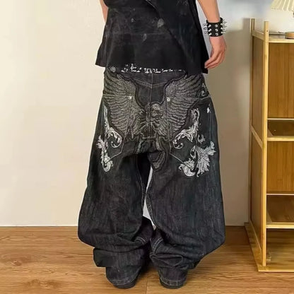 Street Fashion Trend Washed Vintage Jeans Women Y2K New Harajuku Casual Joker Straight Wide Leg Pants Couple Punk Rock Trousers