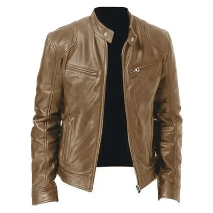 Men's PU Leather Jacket Stand Collar Zipper Coat   Jackets Autumn Casual Motorcycle PU Jacket Biker Slim Leather Coats