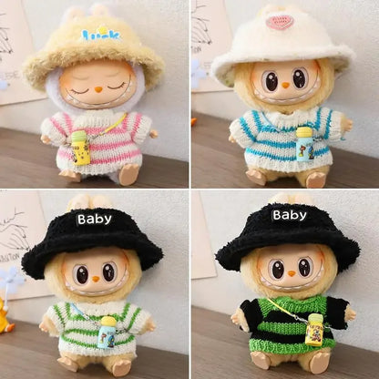 (Cloth Only)For 17CM labubu V1 V2 winter clothes decoration outfit baby clothes sweater hat for labubu clothes