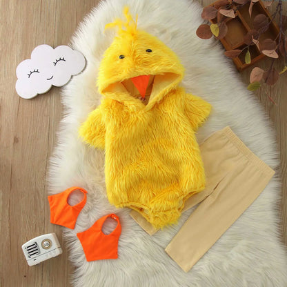 Infant Girl Outfits Infant Boys Girls Cosplay Chicken Animal Costume Winter Fleece Hooded Romper Girls Mom Matching Pajamas