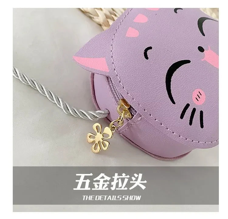 New Cartoon Children's Crossbody Bag Cute Cat Kids Fashion Coin Purse Purse Handbag Cute Mini Shoulder Bag for Girls and Boys