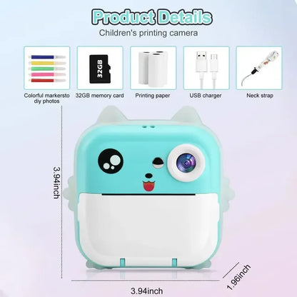 Children 1080P HD Digital Camera Toys Instant Print for Kids Thermal Print Camera Instant Print Photo Video With 32G Memory Card