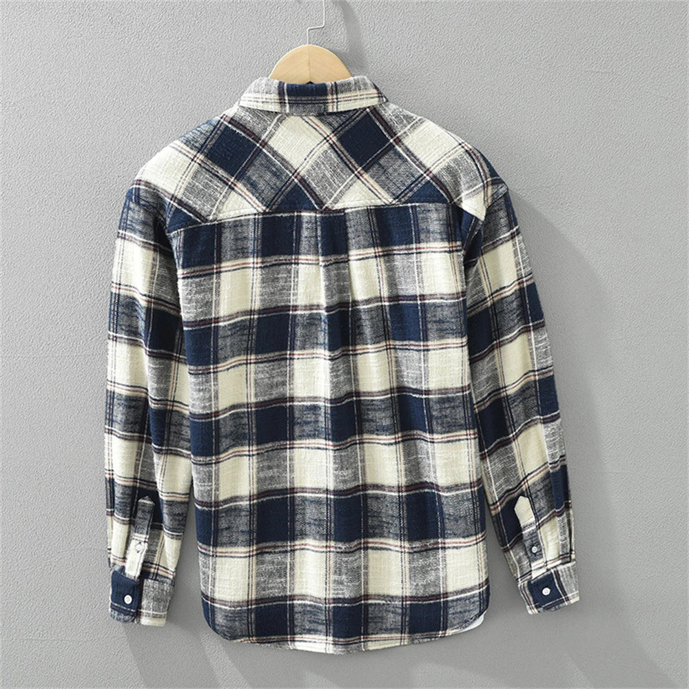 Autumn mens check shirt cotton long sleeve men's clothing fasion 2024 soft casual shirts for men loose plaid Young men tops