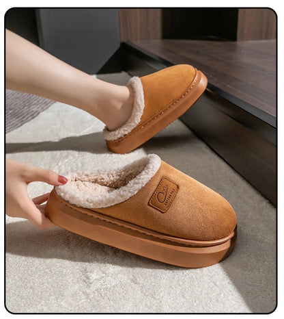 Comwarm Winter Plush Slippers For Women Indoor Antiskid Warm Cotton Slippers Fur Fluffy Flat Home Slides Lady Casual Furry Shoes